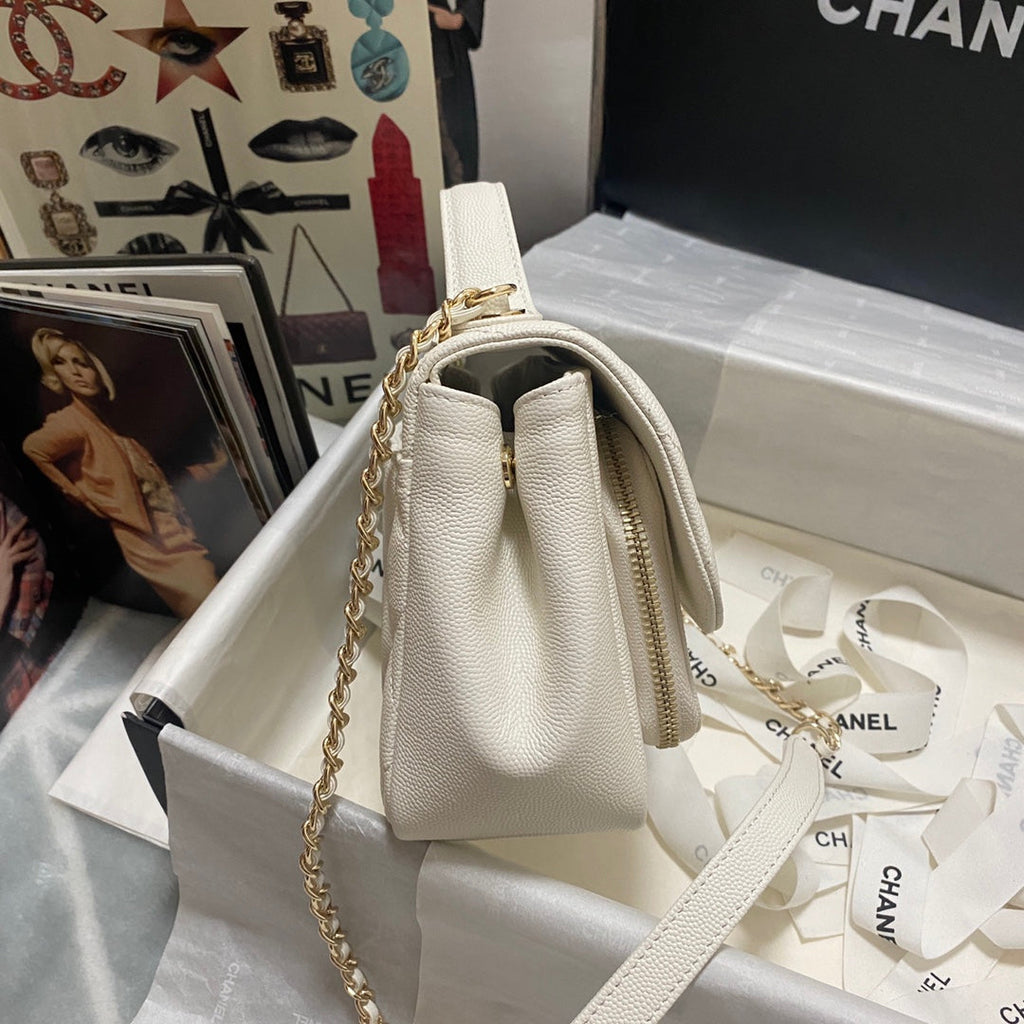 Chanel A93749 Messenger Bag Calfskin Gold Hardware White