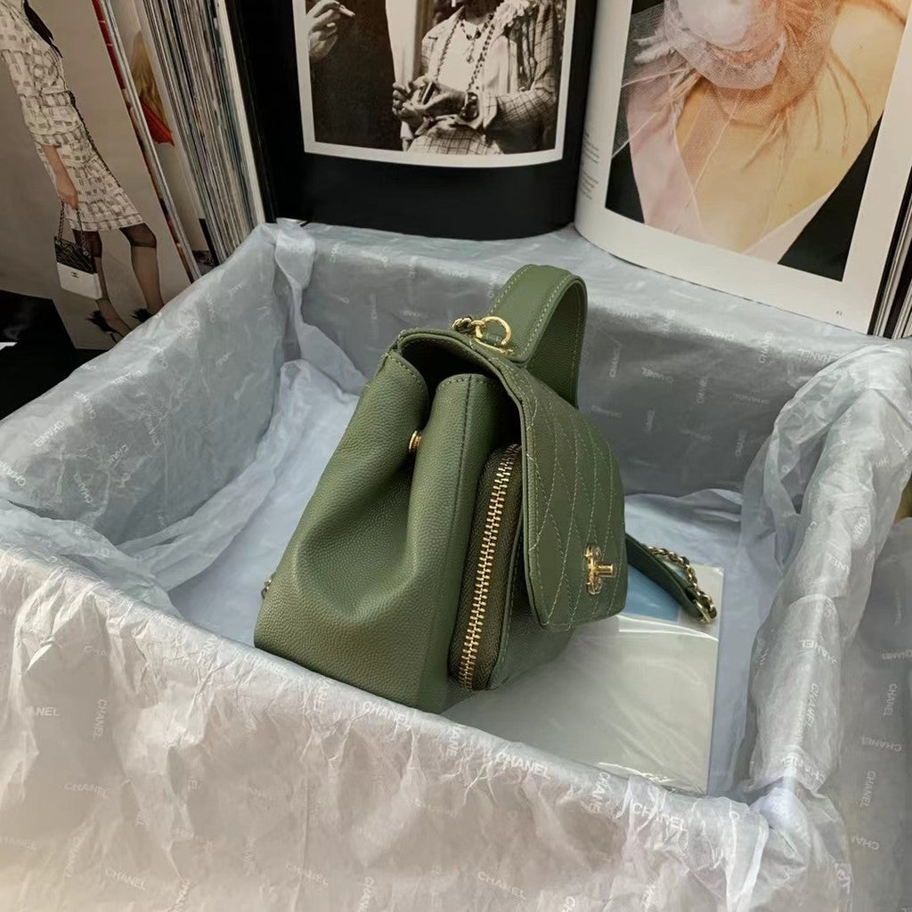 Chanel A93749 Messenger Bag Calfskin Gold Hardware Green