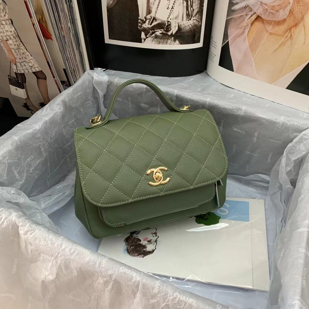 Chanel A93749 Messenger Bag Calfskin Gold Hardware Green
