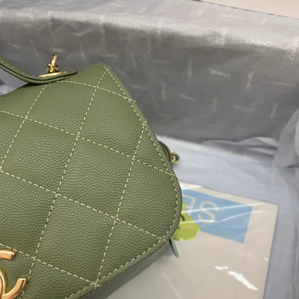 Chanel A93749 Messenger Bag Calfskin Gold Hardware Green