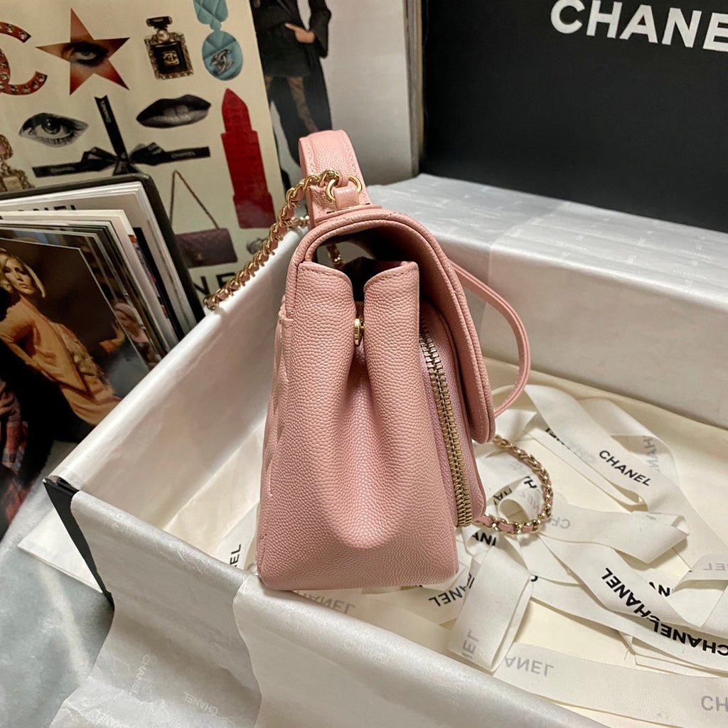 Chanel A93749 Messenger Bag Calfskin Gold Hardware Pink