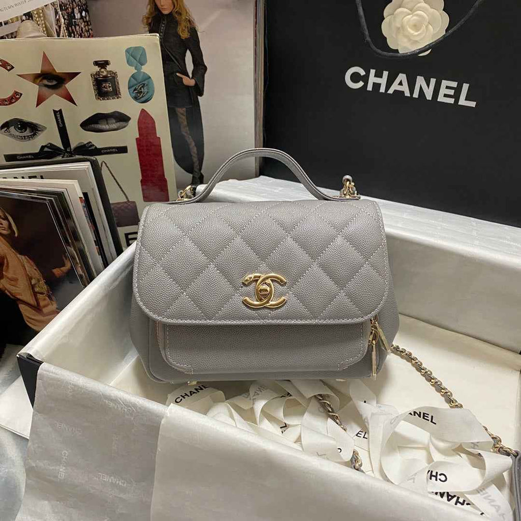 Chanel A93749 Messenger Bag Calfskin Gold Hardware Gray