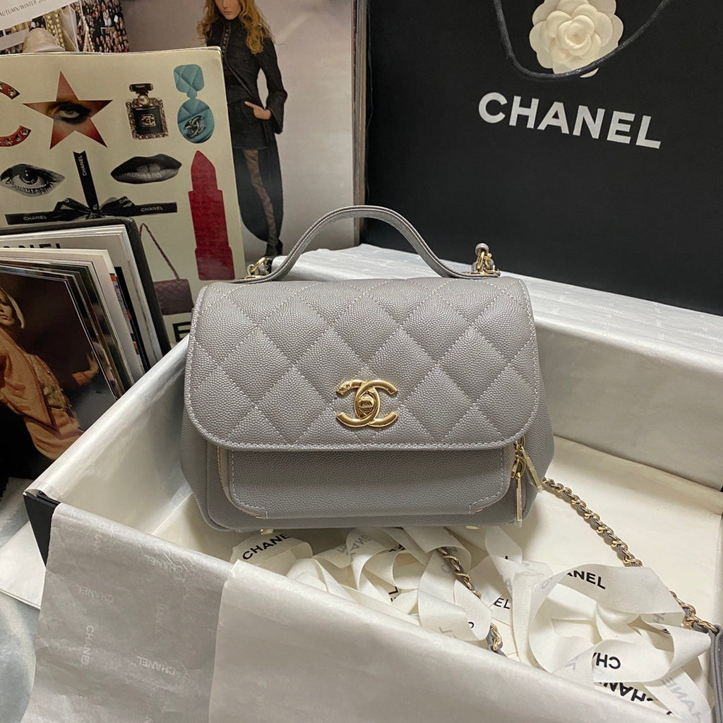 Chanel A93749 Messenger Bag Calfskin Gold Hardware Gray