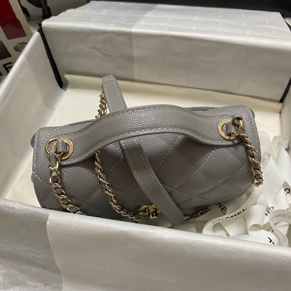 Chanel A93749 Messenger Bag Calfskin Gold Hardware Gray