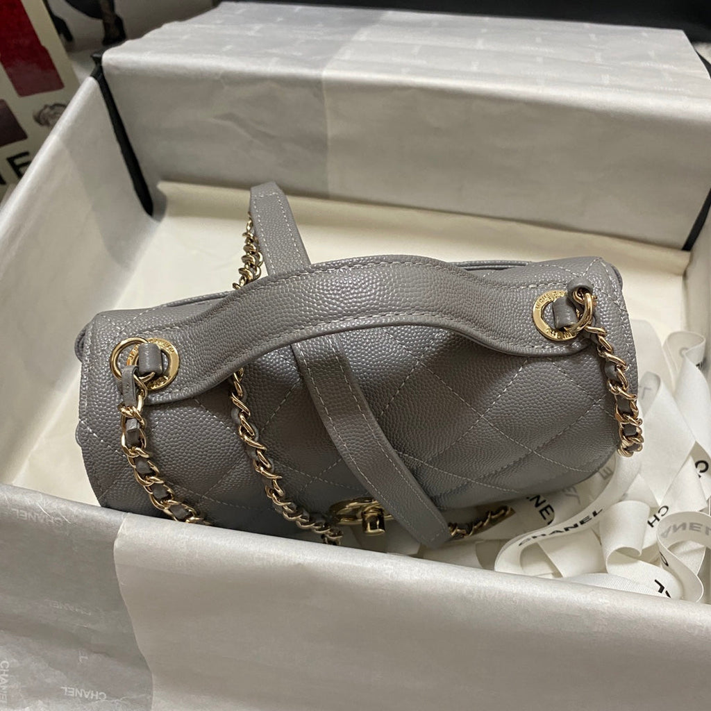 Chanel A93749 Messenger Bag Calfskin Gold Hardware Gray