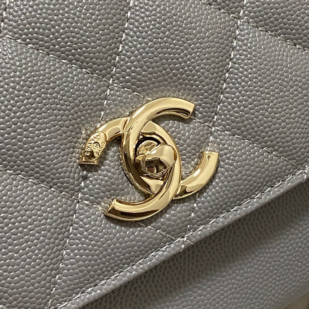 Chanel A93749 Messenger Bag Calfskin Gold Hardware Gray
