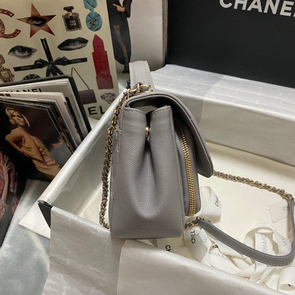 Chanel A93749 Messenger Bag Calfskin Gold Hardware Gray