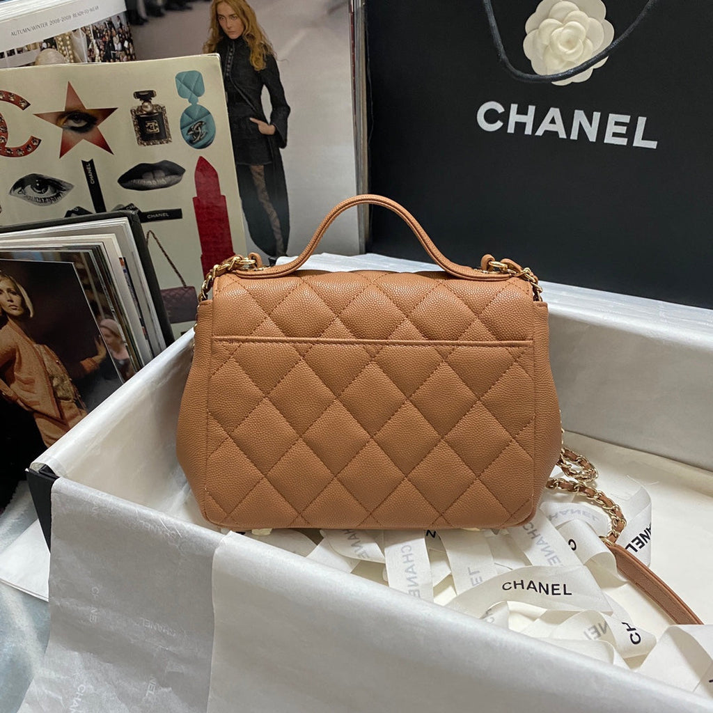 Chanel A93749 Messenger Bag Calfskin Gold Hardware Tan