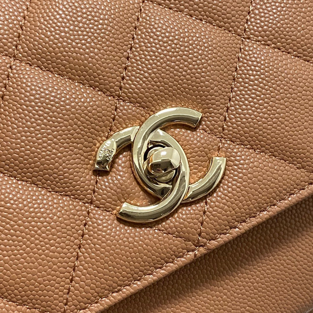 Chanel A93749 Messenger Bag Calfskin Gold Hardware Tan