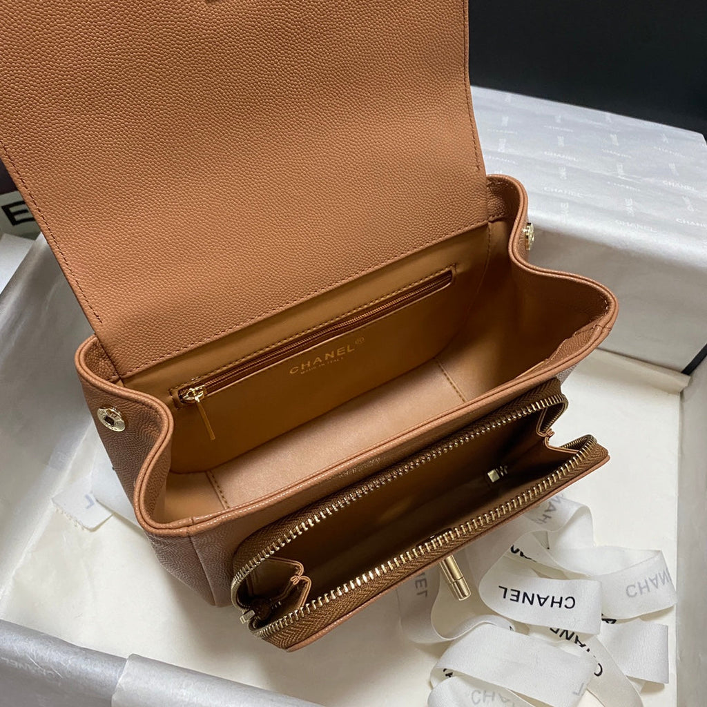 Chanel A93749 Messenger Bag Calfskin Gold Hardware Tan