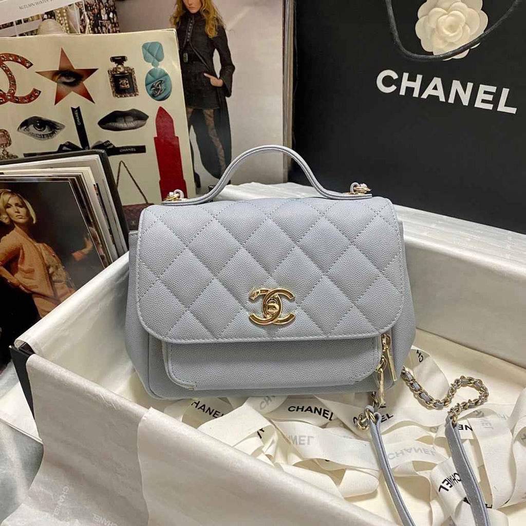 Chanel A93749 Messenger Bag Calfskin Gold Hardware Light Blue