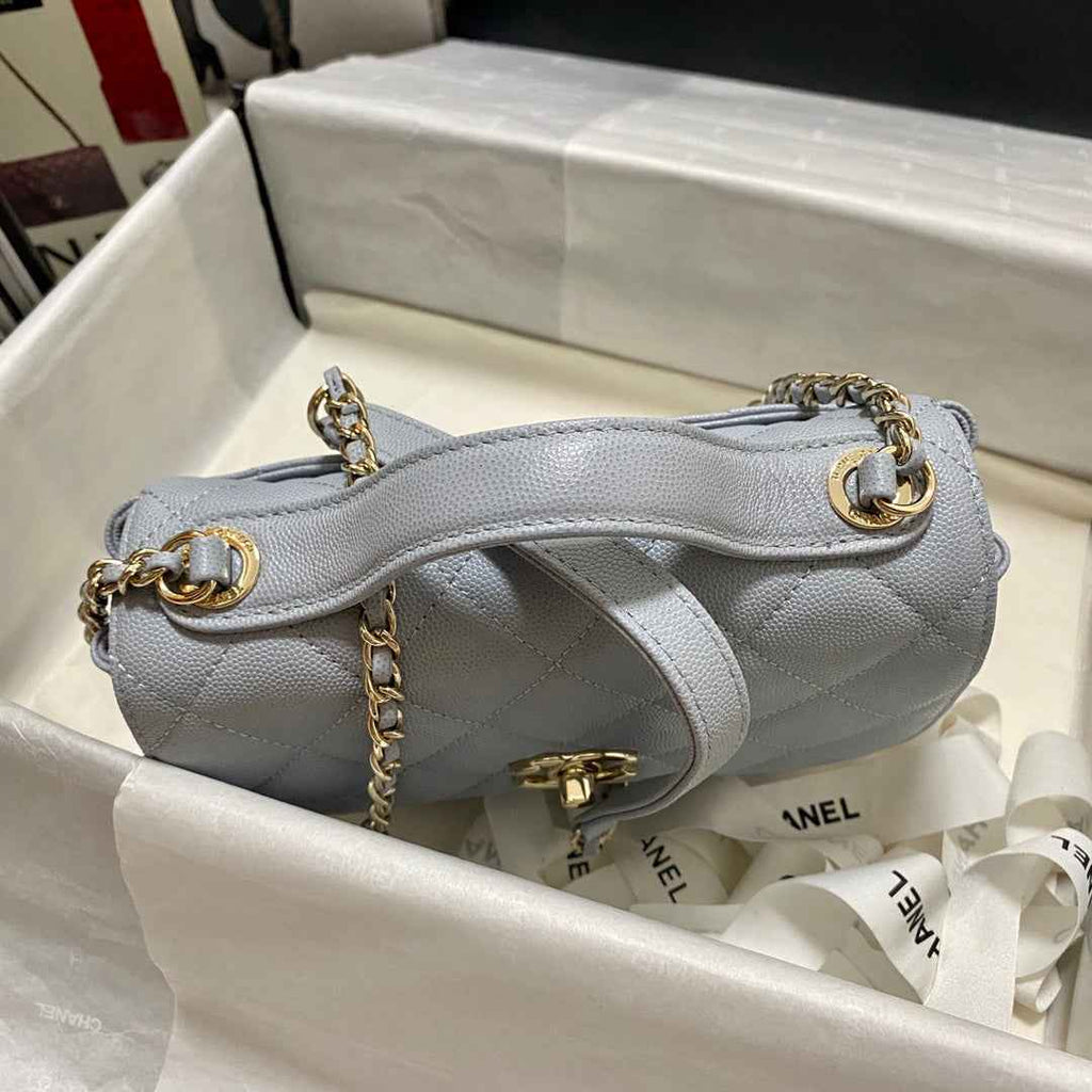 Chanel A93749 Messenger Bag Calfskin Gold Hardware Light Blue