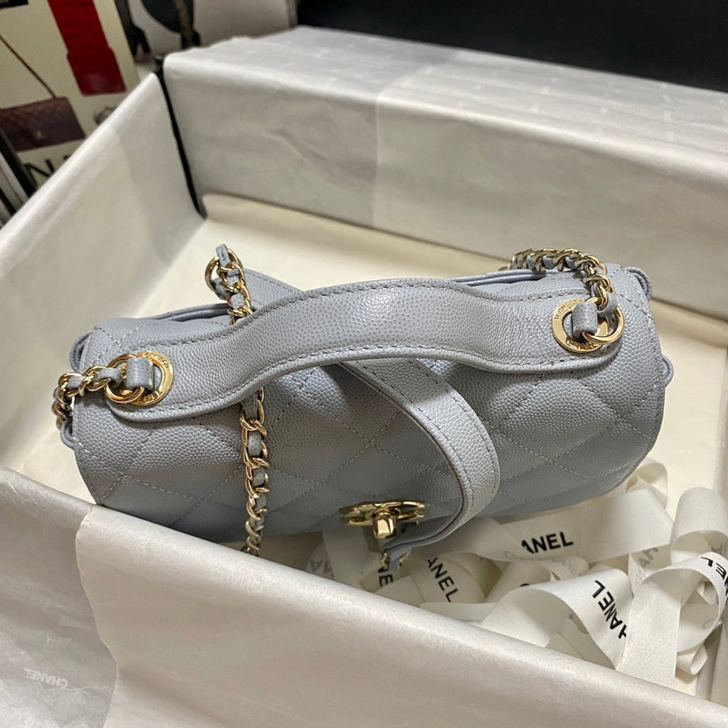 Chanel A93749 Messenger Bag Calfskin Gold Hardware Light Blue