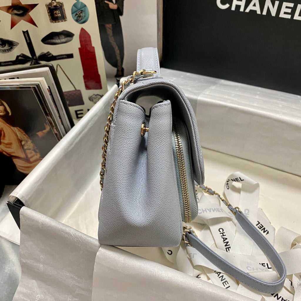 Chanel A93749 Messenger Bag Calfskin Gold Hardware Light Blue