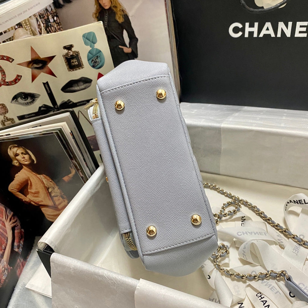 Chanel A93749 Messenger Bag Calfskin Gold Hardware Light Blue