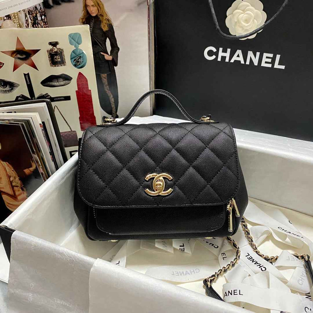 Chanel A93749 Messenger Bag Calfskin Gold Hardware Black