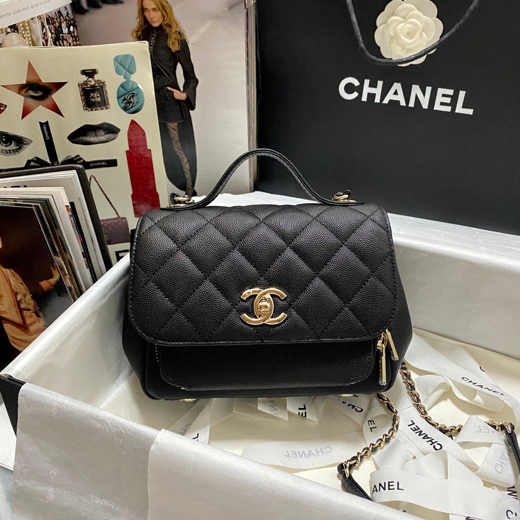 Chanel A93749 Messenger Bag Calfskin Gold Hardware Black