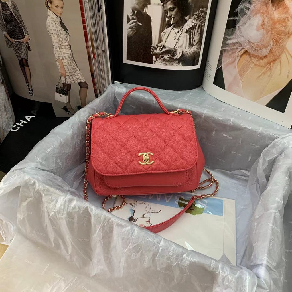 Chanel A93749 Messenger Bag Calfskin Gold Hardware Red