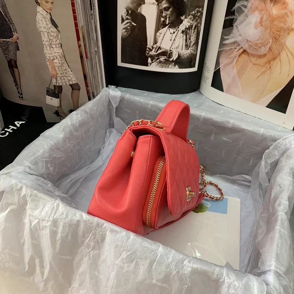 Chanel A93749 Messenger Bag Calfskin Gold Hardware Red