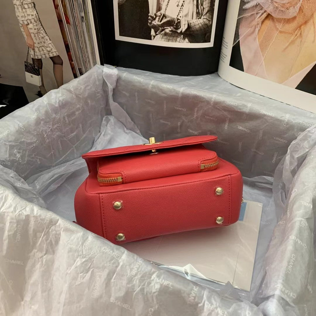 Chanel A93749 Messenger Bag Calfskin Gold Hardware Red