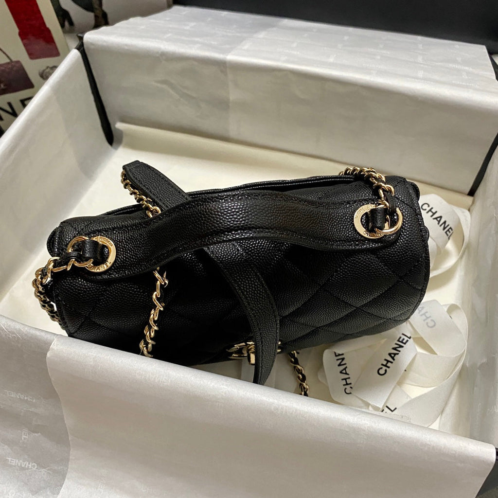 Chanel A93749 Messenger Bag Calfskin Gold Hardware Black