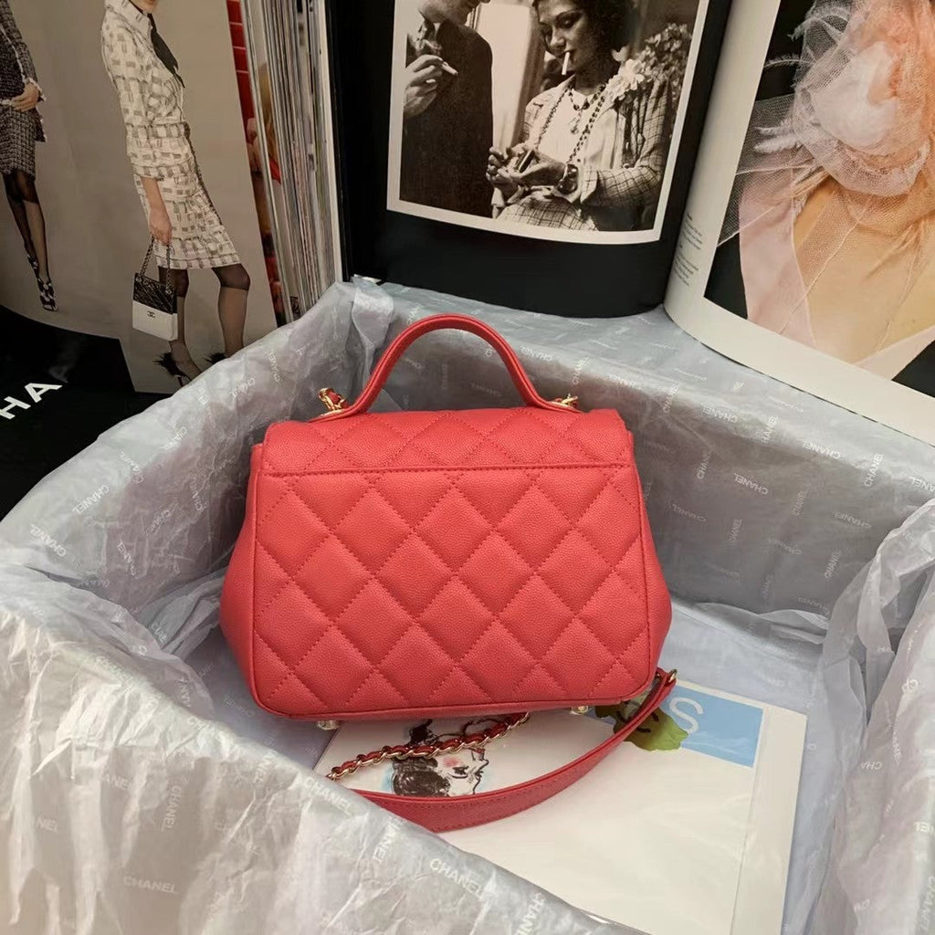 Chanel A93749 Messenger Bag Calfskin Gold Hardware Red