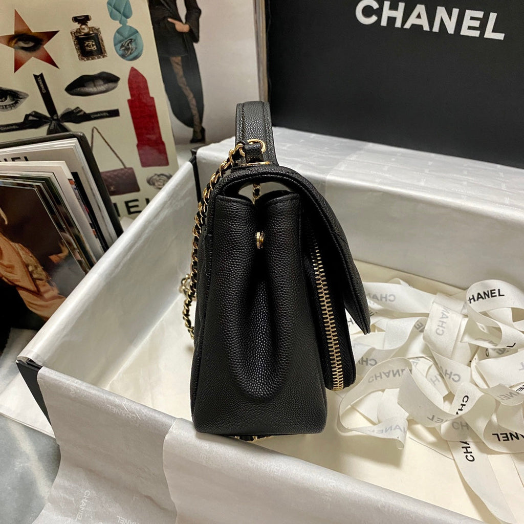 Chanel A93749 Messenger Bag Calfskin Gold Hardware Black