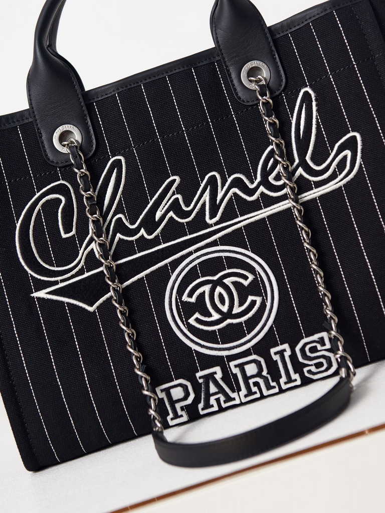 Chanel A93786 Maxi Shopping Bag Cotton Calfskin Black