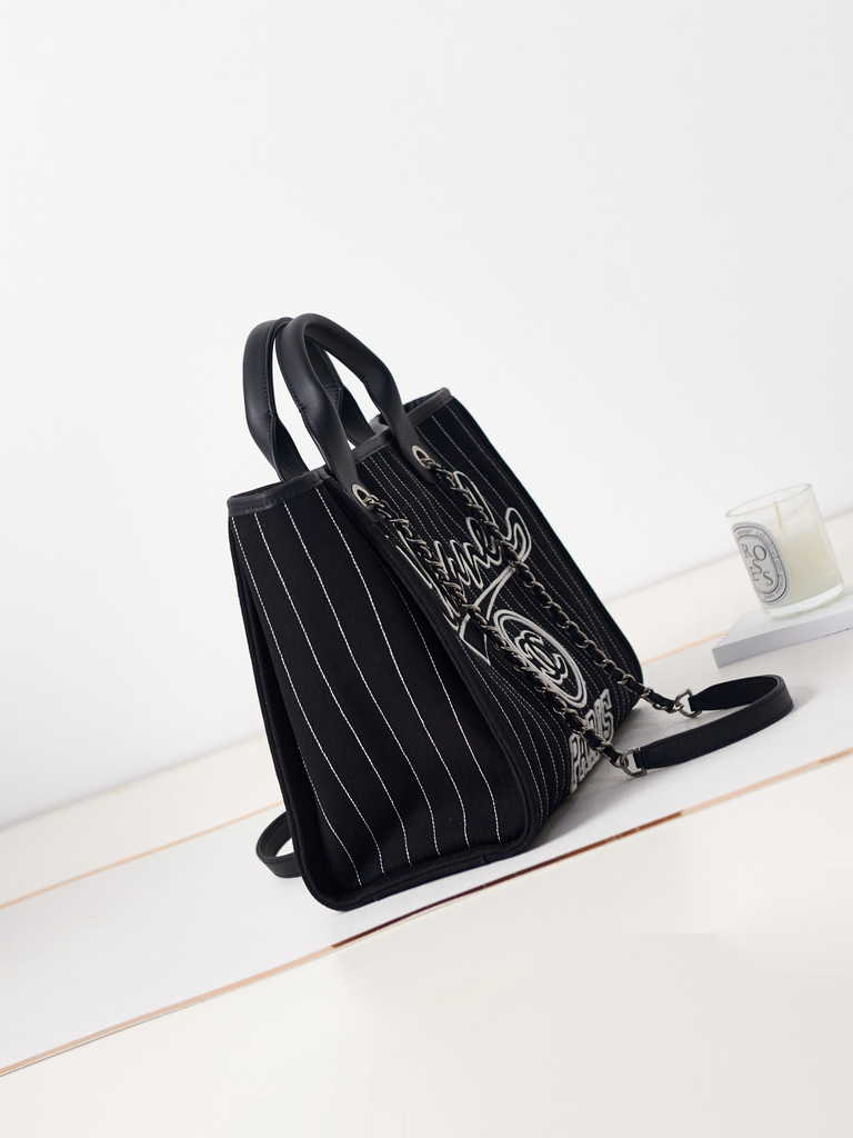 Chanel A93786 Maxi Shopping Bag Cotton Calfskin Black