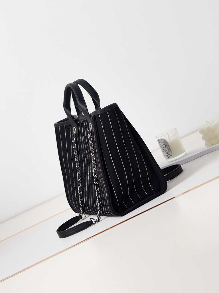 Chanel A93786 Maxi Shopping Bag Cotton Calfskin Black