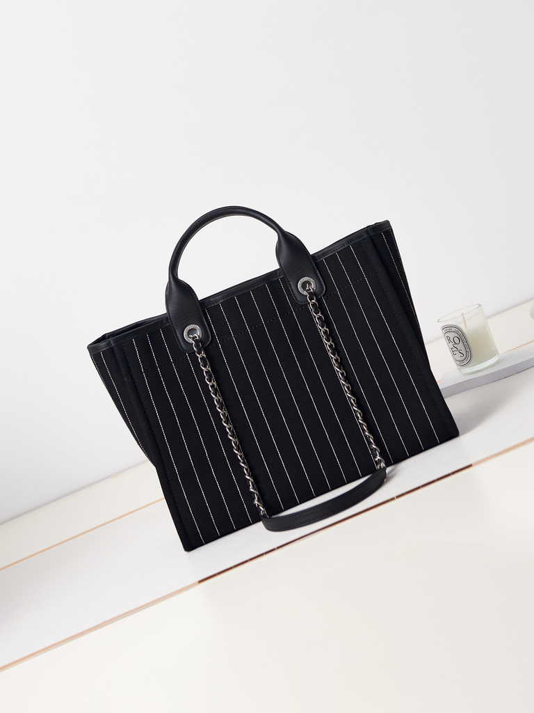 Chanel A93786 Maxi Shopping Bag Cotton Calfskin Black