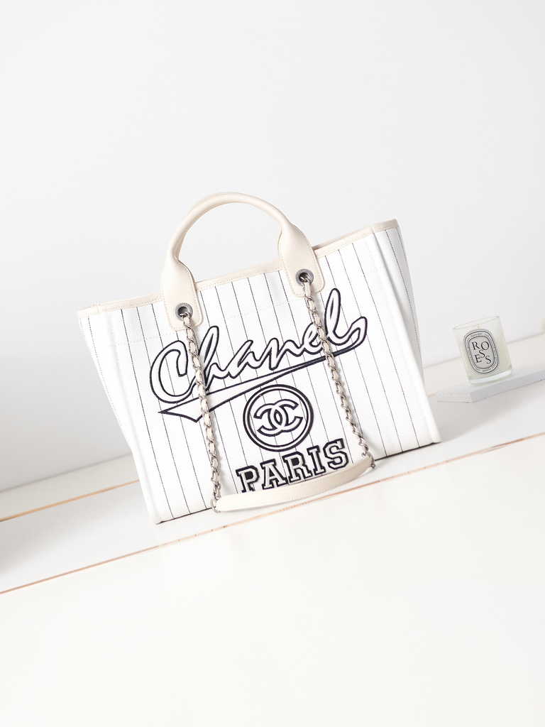 Chanel A93786 Maxi Shopping Bag Cotton Calfskin White