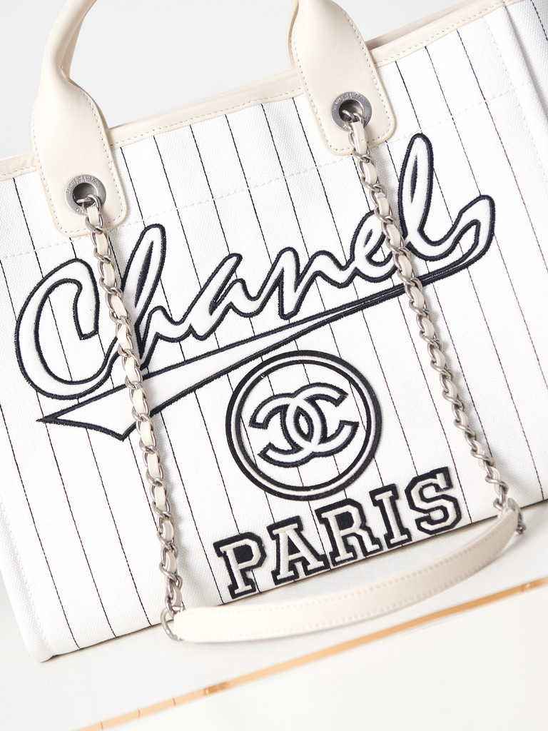 Chanel A93786 Maxi Shopping Bag Cotton Calfskin White