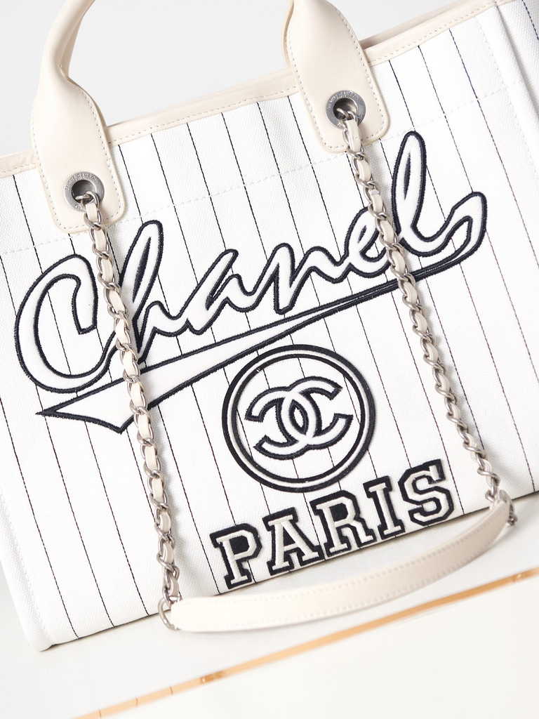 Chanel A93786 Maxi Shopping Bag Cotton Calfskin White