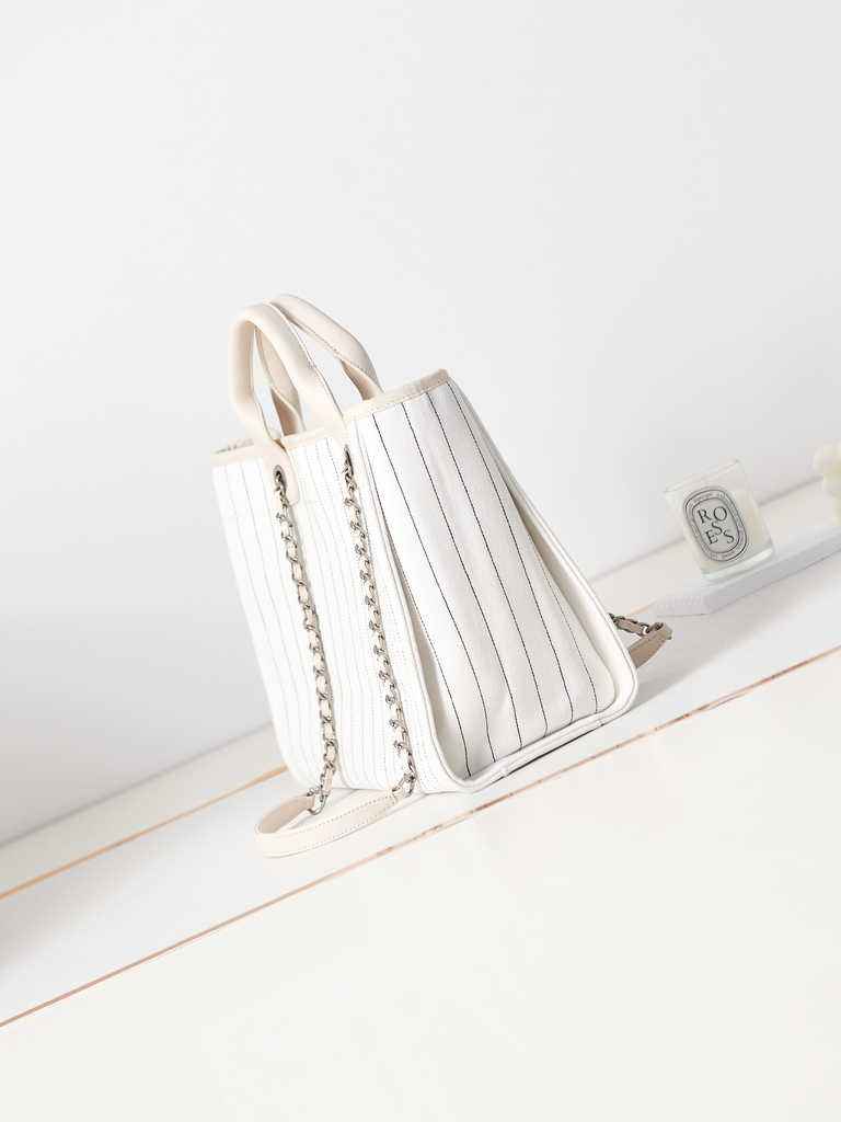 Chanel A93786 Maxi Shopping Bag Cotton Calfskin White