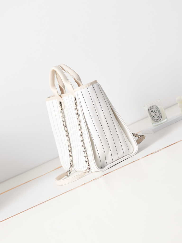 Chanel A93786 Maxi Shopping Bag Cotton Calfskin White