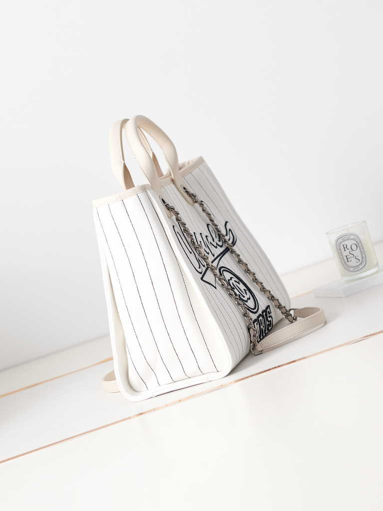 Chanel A93786 Maxi Shopping Bag Cotton Calfskin White