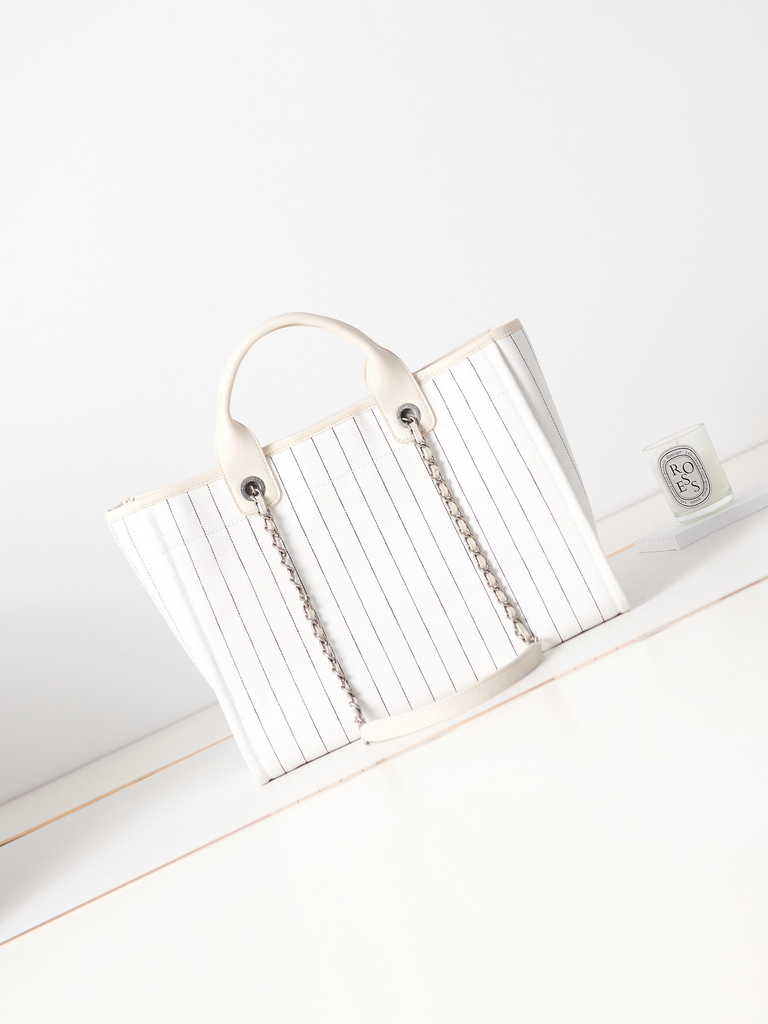 Chanel A93786 Maxi Shopping Bag Cotton Calfskin White