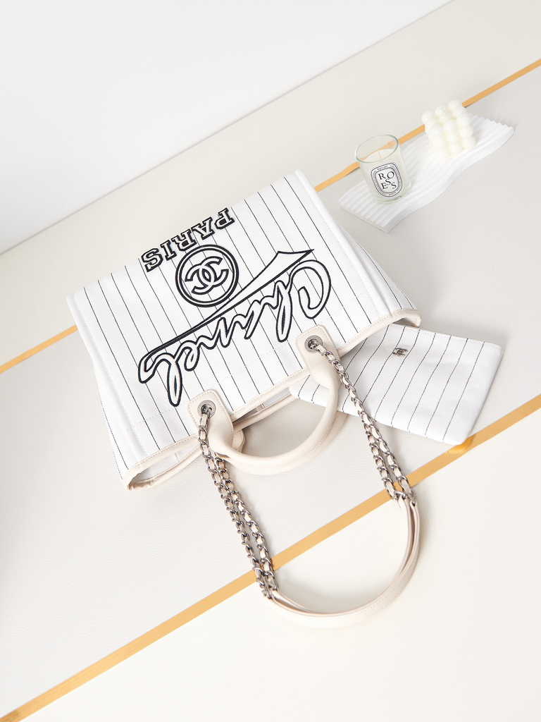 Chanel A93786 Maxi Shopping Bag Cotton Calfskin White