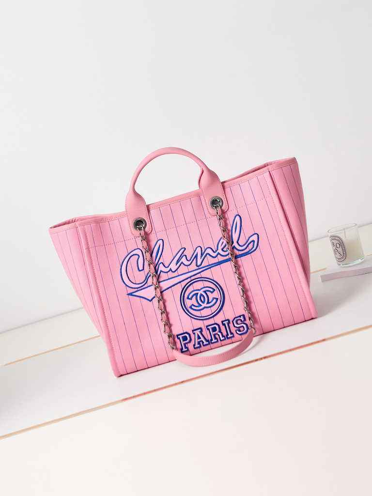 Chanel A93786 Maxi Shopping Bag Cotton Calfskin Pink