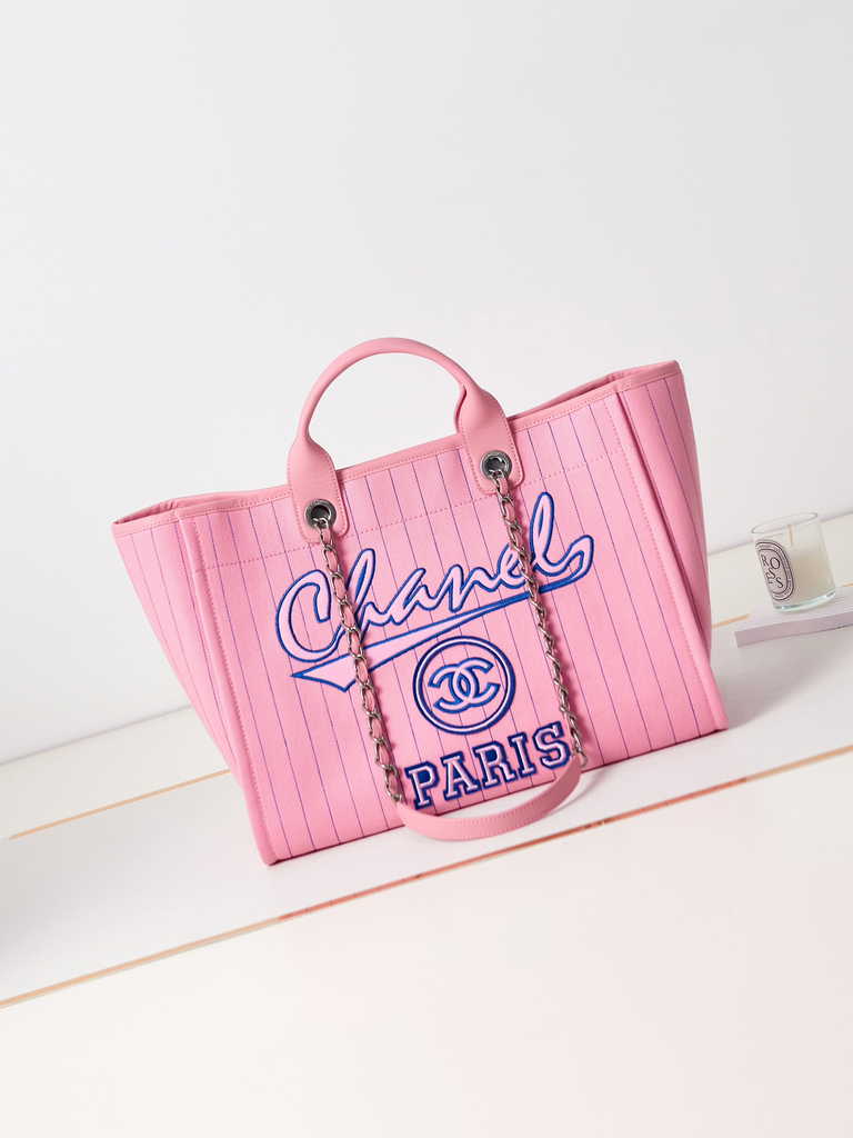 Chanel A93786 Maxi Shopping Bag Cotton Calfskin Pink