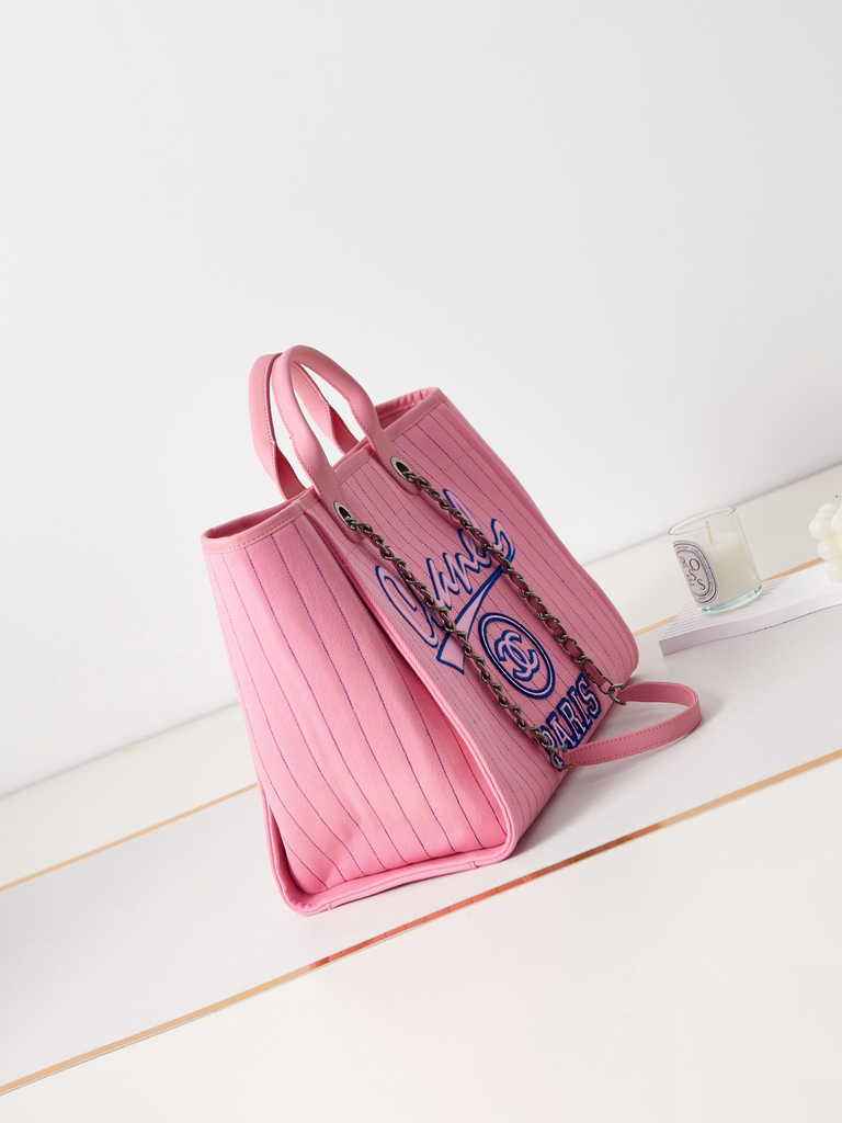 Chanel A93786 Maxi Shopping Bag Cotton Calfskin Pink