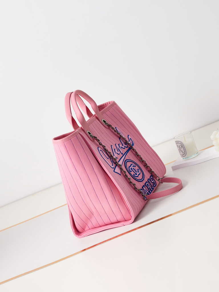 Chanel A93786 Maxi Shopping Bag Cotton Calfskin Pink