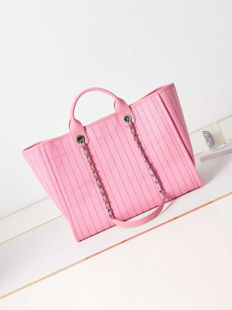 Chanel A93786 Maxi Shopping Bag Cotton Calfskin Pink
