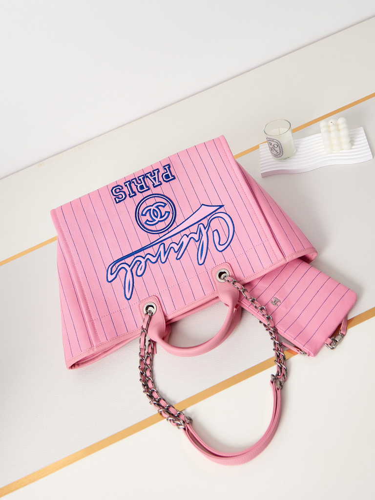 Chanel A93786 Maxi Shopping Bag Cotton Calfskin Pink
