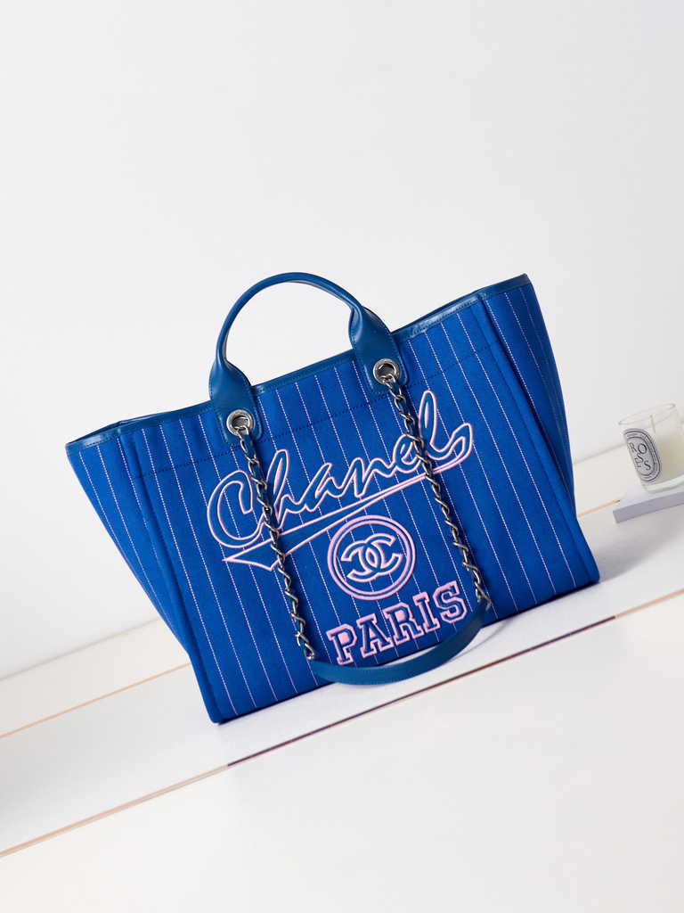 Chanel A93786 Maxi Shopping Bag Cotton Calfskin Blue