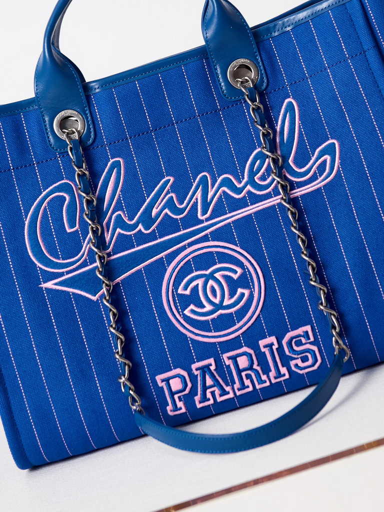 Chanel A93786 Maxi Shopping Bag Cotton Calfskin Blue