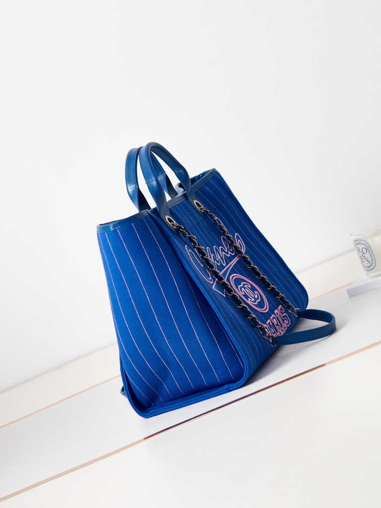 Chanel A93786 Maxi Shopping Bag Cotton Calfskin Blue