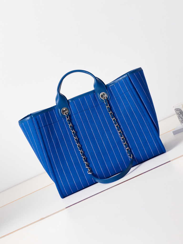 Chanel A93786 Maxi Shopping Bag Cotton Calfskin Blue