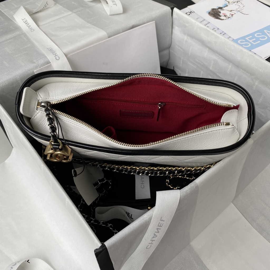Chanel A93823 Gabrielle Small Hobo Bag Leather White